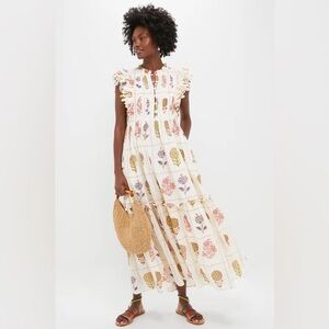 Oliphant Taormina Cream Scallop Pintuck Maxi Dress